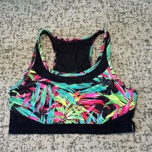 Fabletics Black Bright Multi-Color Tropical Print Wireless Sports Bra Size Small